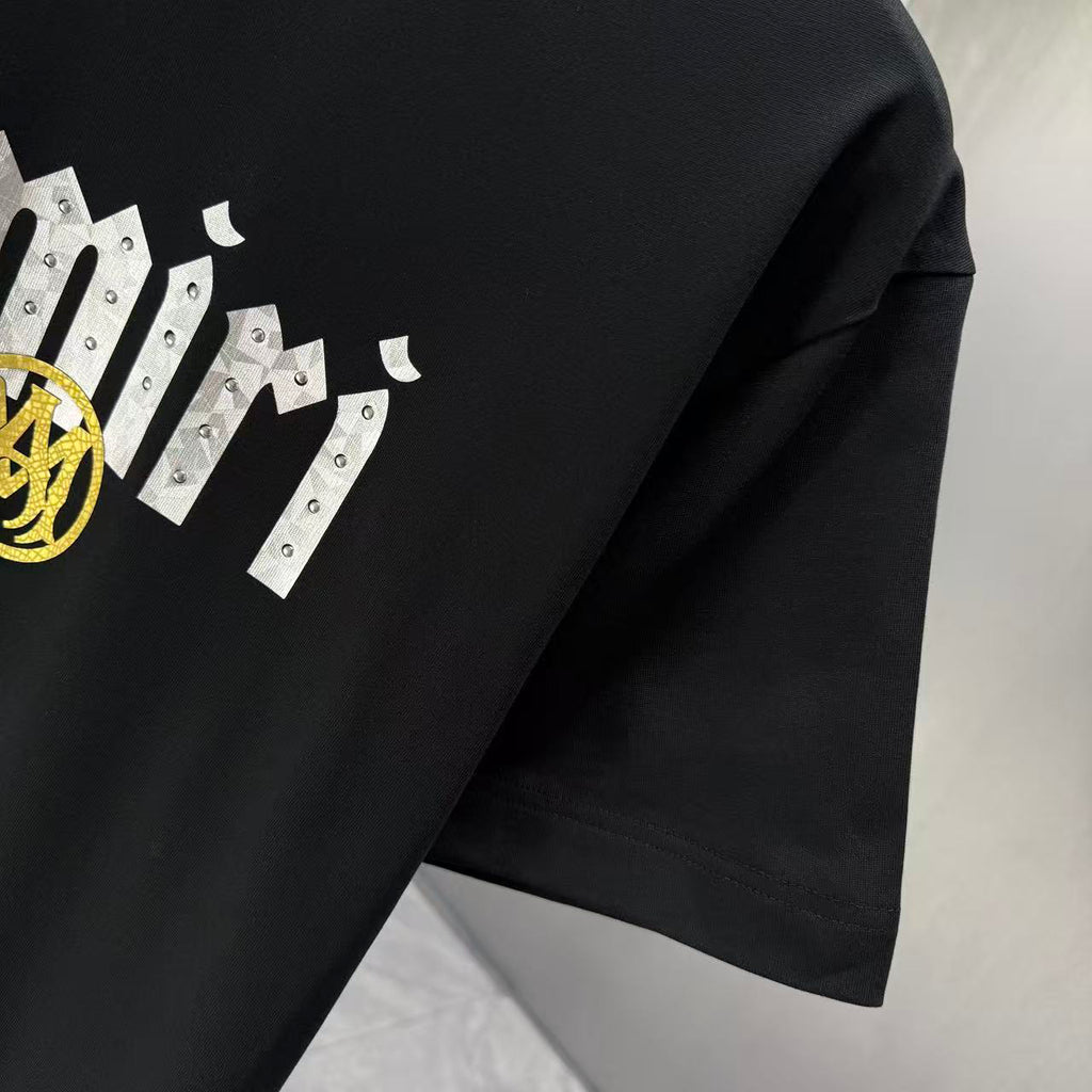 AMIRI Gothic Script With Emblem Crew‑Neck Short‑Sleeve T‑Shirt