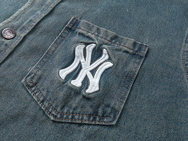 NY Yankees Washed Denim Shirt Jacket