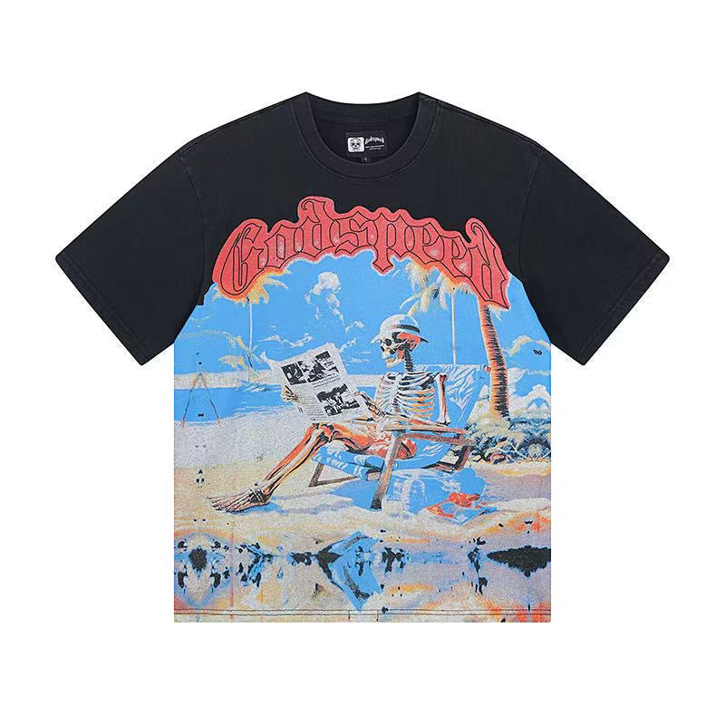 Godspeed Beach Skeleton Short‑Sleeve T‑Shirt (Black)