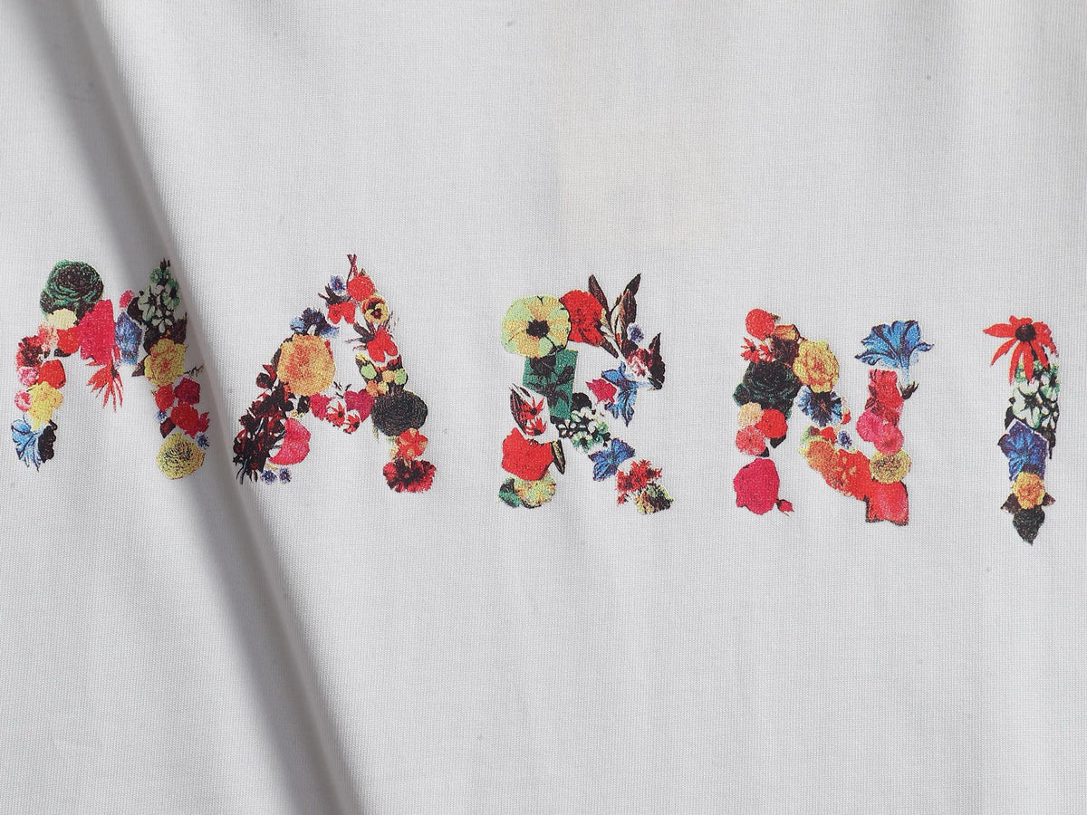 MARNI Floral Inlay Logo Crew Neck Short‑Sleeve T‑Shirt