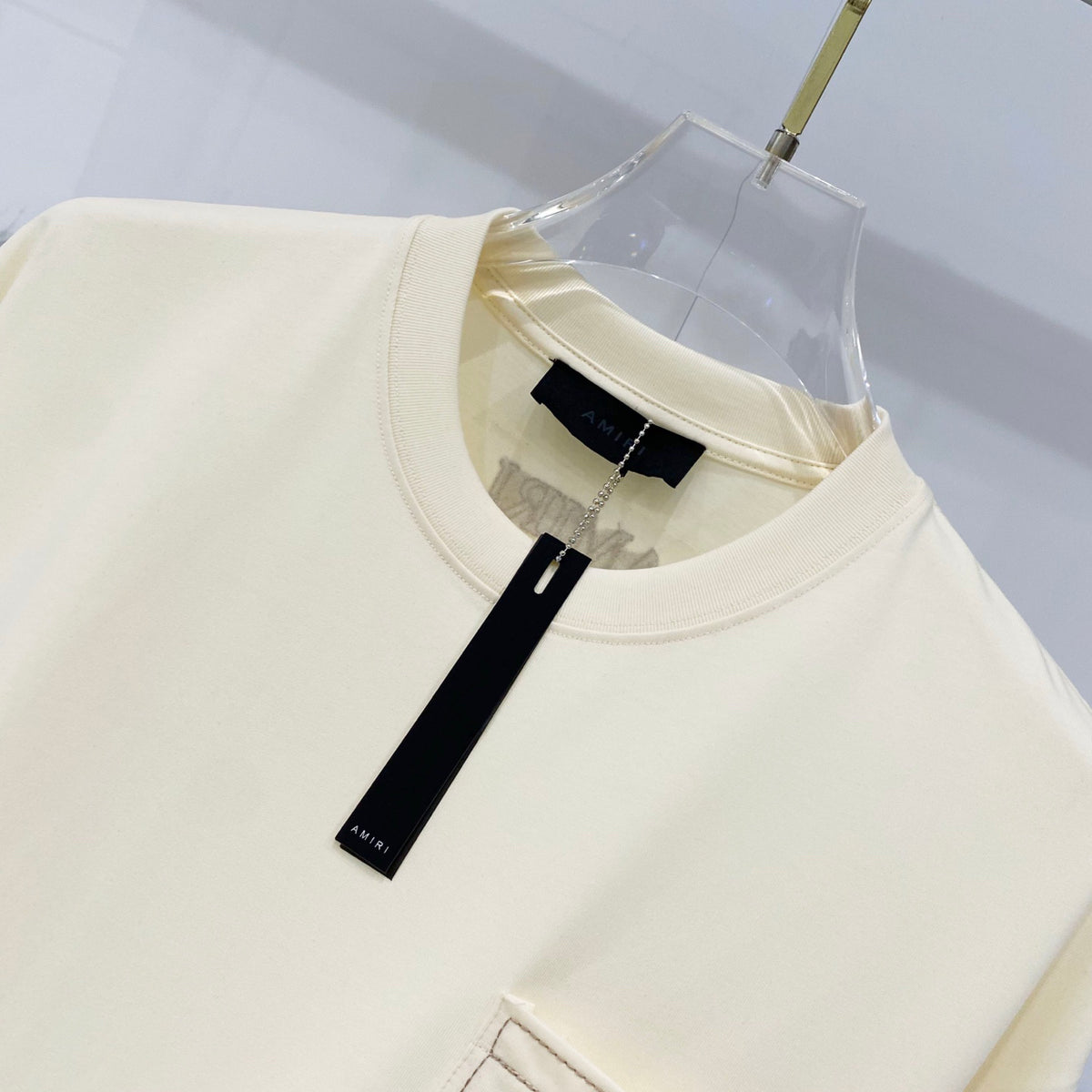 AMIRI Chest Pocket Embroidered Monogram Crew Neck Short‑Sleeve T‑Shirt