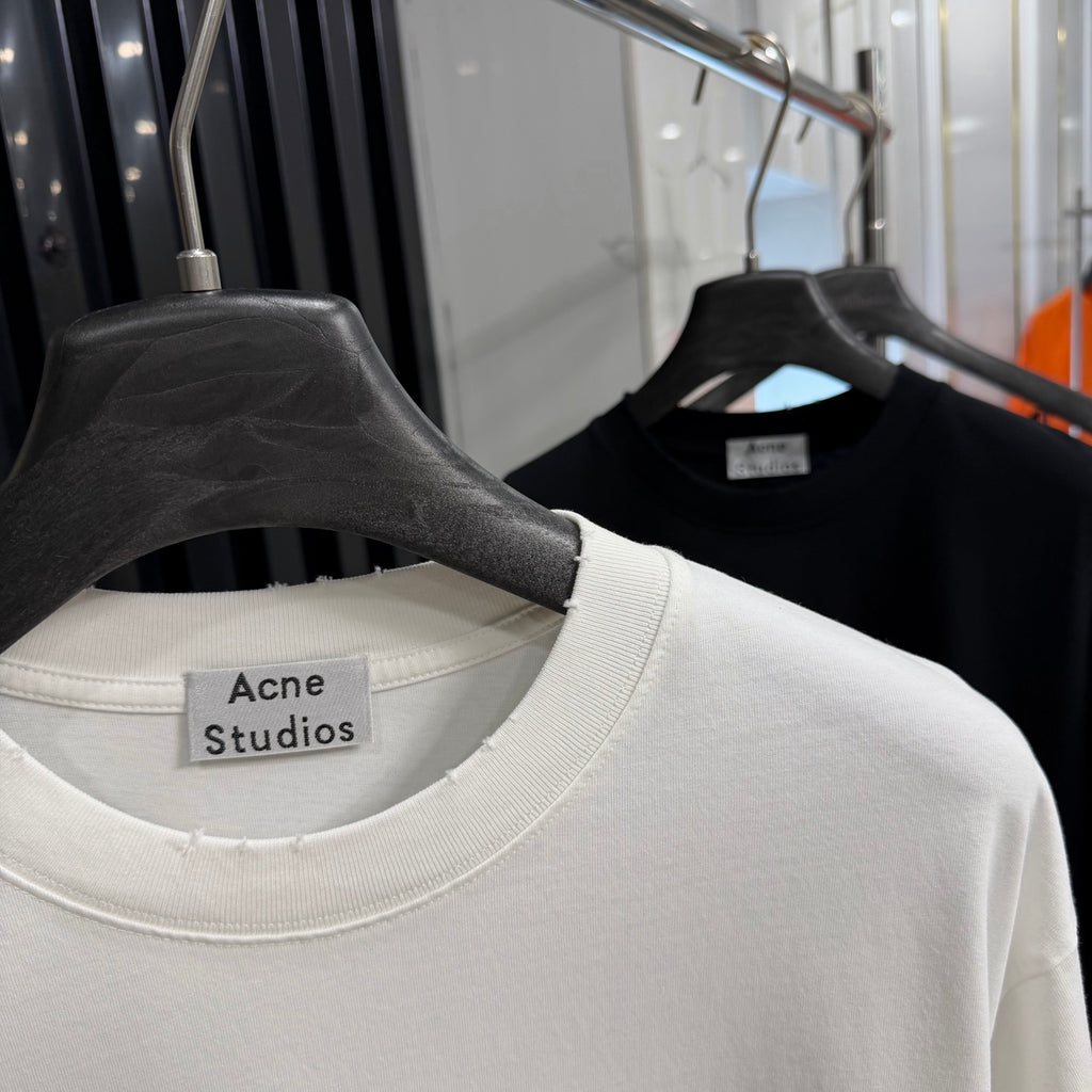 Acne Studios Spray‑Effect Brand‑Script Distressed‑Trim Oversized Crew‑Neck T‑Shirt