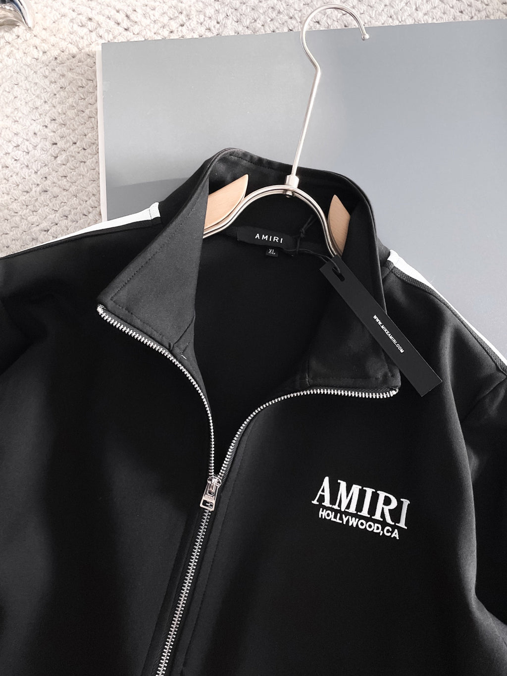 AMIRI Hollywood‑CA Embroidered Stripe Track Jacket & Straight‑Leg Track Pants Tracksuit Set