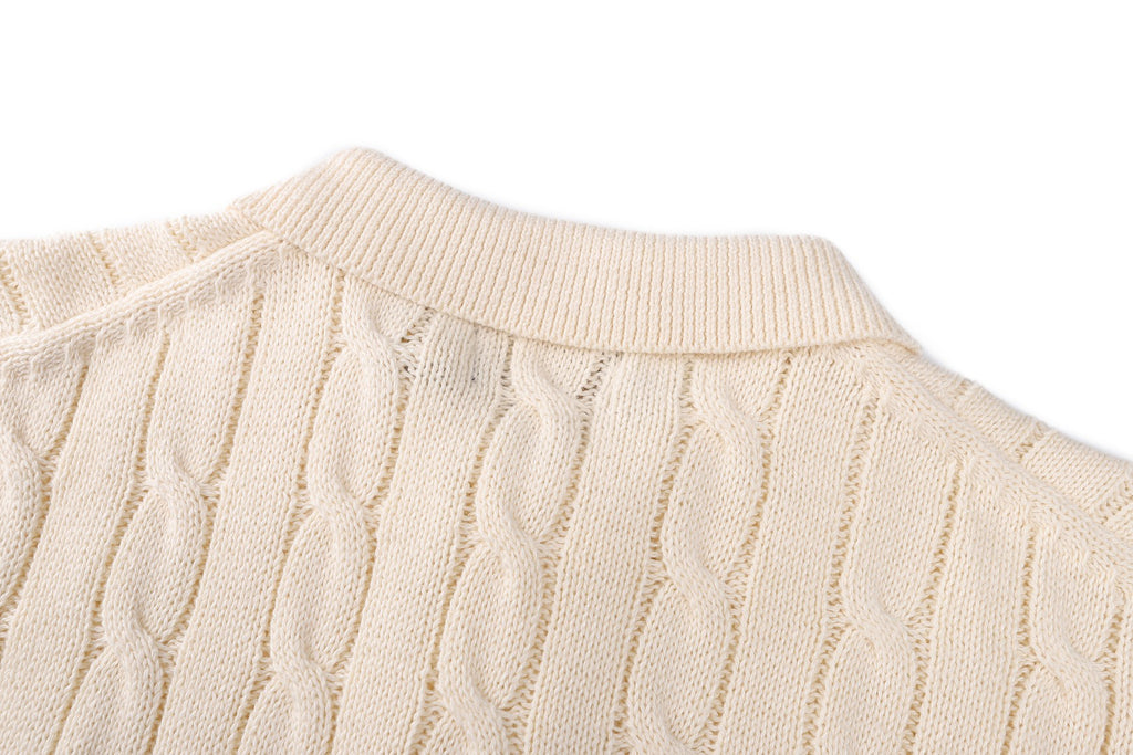 Polo Ralph Lauren Men’s Cable‑Knit Short‑Sleeve Polo Sweater With Navy Pony Embroidery