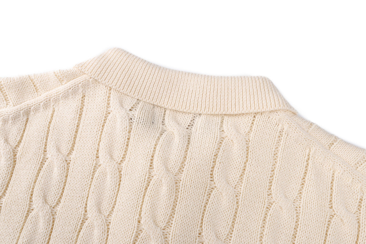 Polo Ralph Lauren Men’s Cable‑Knit Short‑Sleeve Polo Sweater With Navy Pony Embroidery