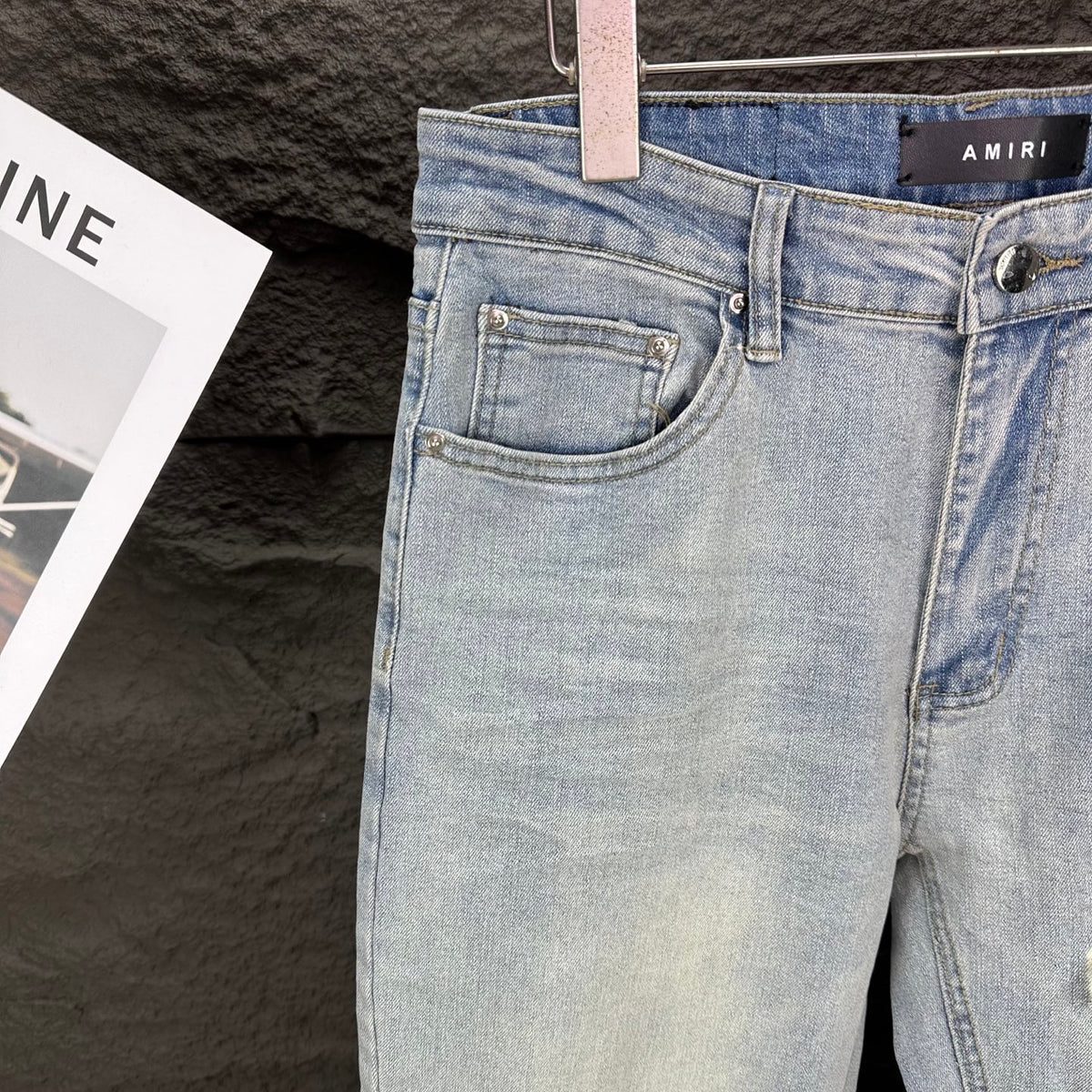 AMIRI White Ribbed Patch Distressed Slim‑Fit Denim Jeans