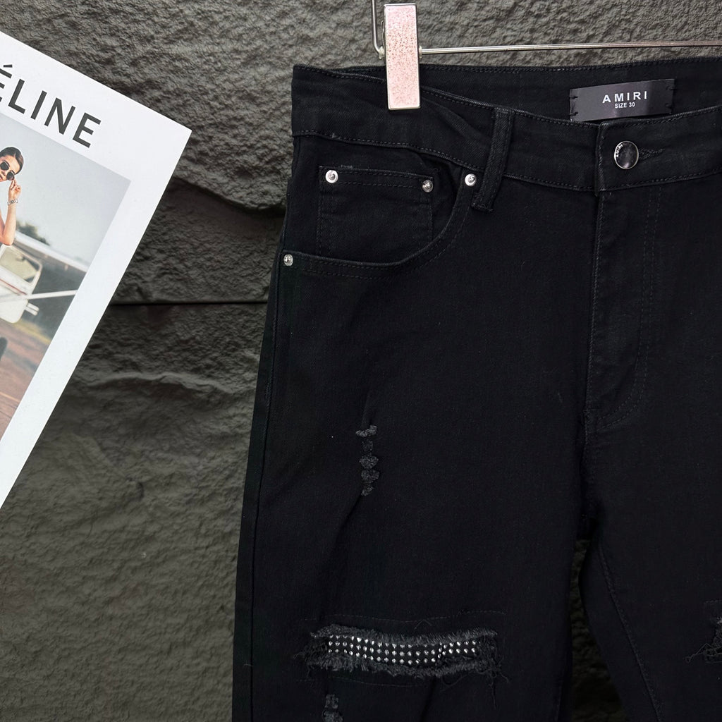 AMIRI Mesh‑Lined Multi‑Rip Distressed Slim‑Fit Denim Jeans
