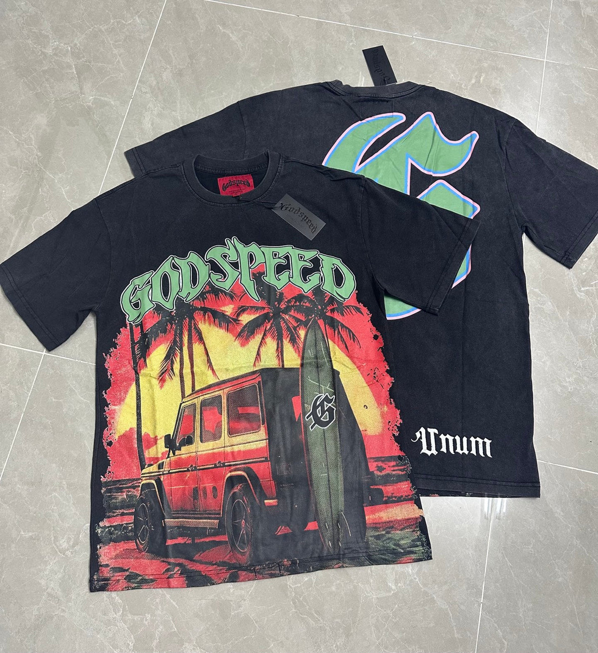 Godspeed Beach SUV Surfboard Short Sleeve Tee (Washed Black)