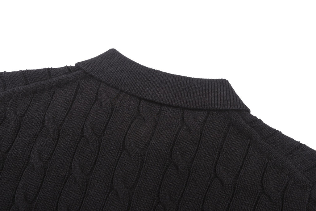 Polo Ralph Lauren Men’s Cable‑Knit Short‑Sleeve Polo Sweater, Small Red Pony Embroidery
