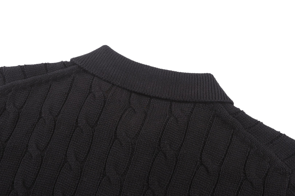 Polo Ralph Lauren Men’s Cable‑Knit Short‑Sleeve Polo Sweater, Small Red Pony Embroidery
