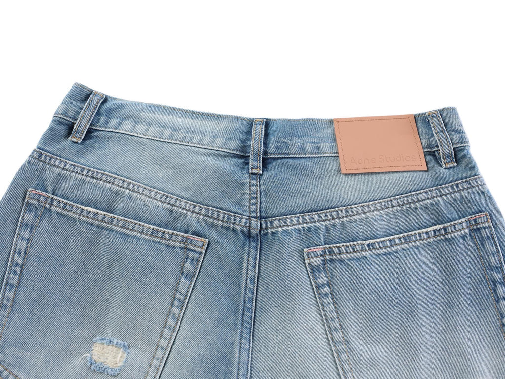 Acne Studios Heavy‑Ripped Distressed Washed Denim Wide‑Leg Jort Shorts