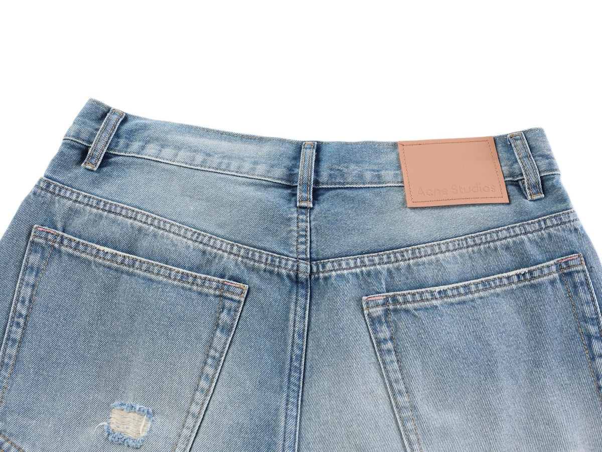 Acne Studios Heavy‑Ripped Distressed Washed Denim Wide‑Leg Jort Shorts