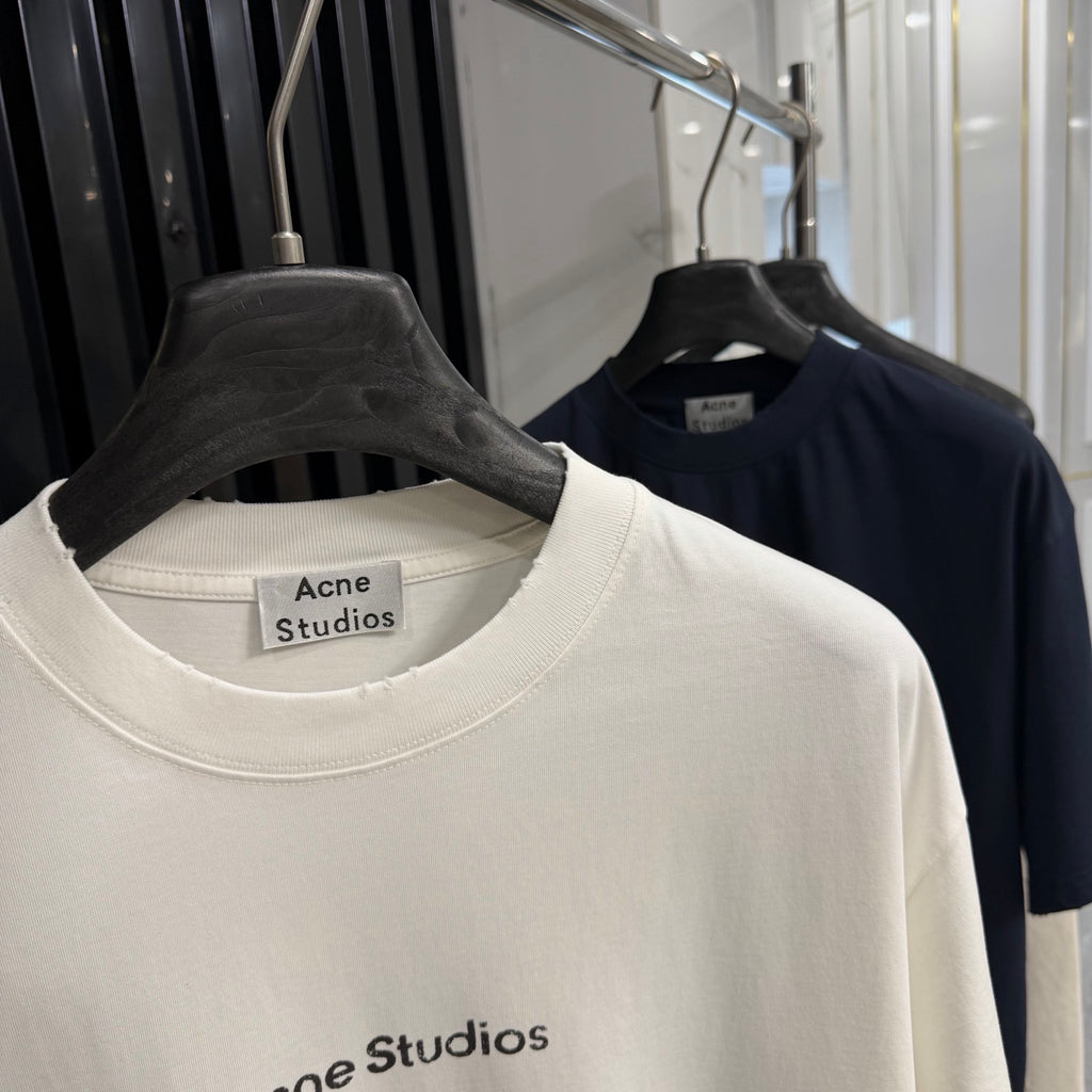 Acne Studios Centered‑Brand‑Script Distressed‑Hem Oversized Crew‑Neck T‑Shirt