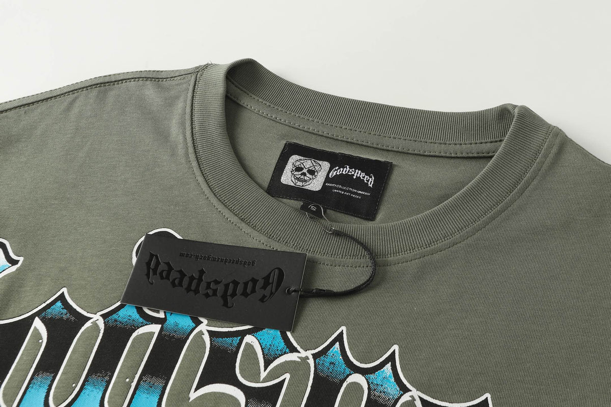 Godspeed Terminator Robot Skeleton Space Short Sleeve Tee (Olive Green)