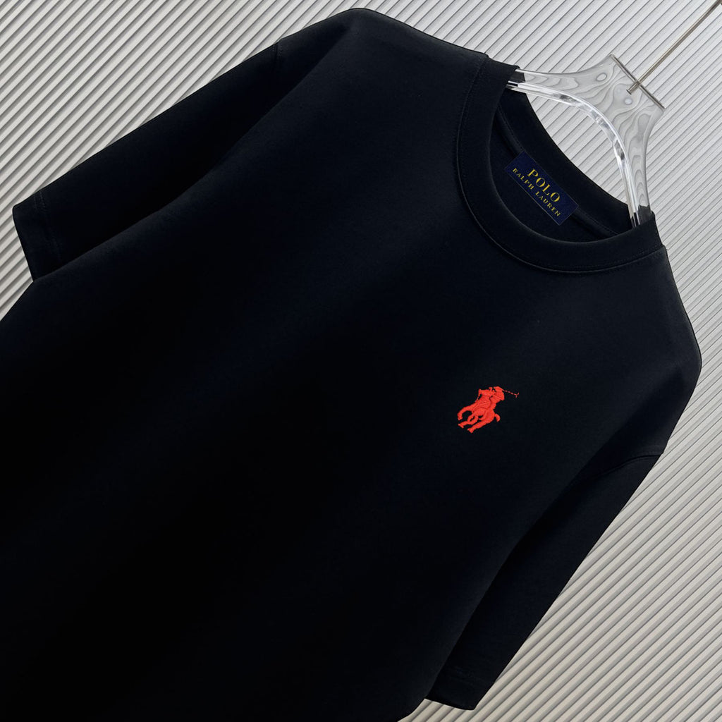 Men's Crew‑Neck Short‑Sleeve T‑Shirt with Red Pony Embroidery