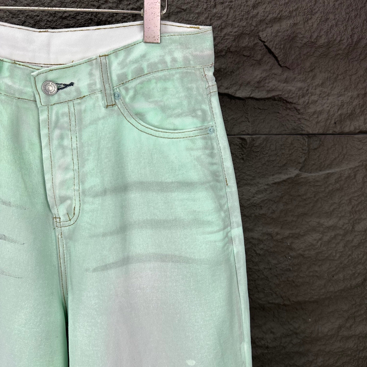 Acne Studios Mint Wash Paint‑Splatter Wide‑Leg Jeans
