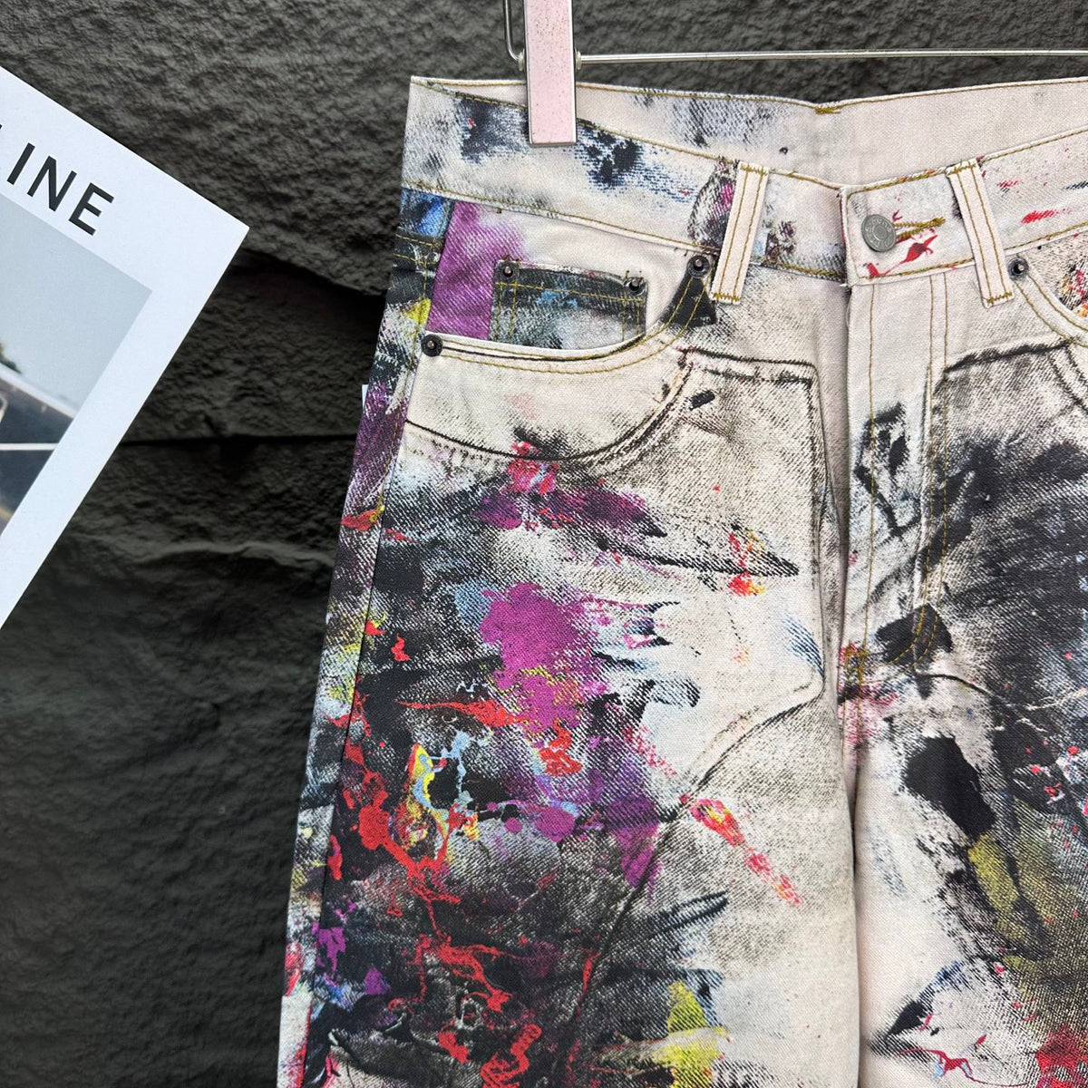 Acne Studios Abstract Paint‑Splatter Cargo Wide‑Leg Jeans