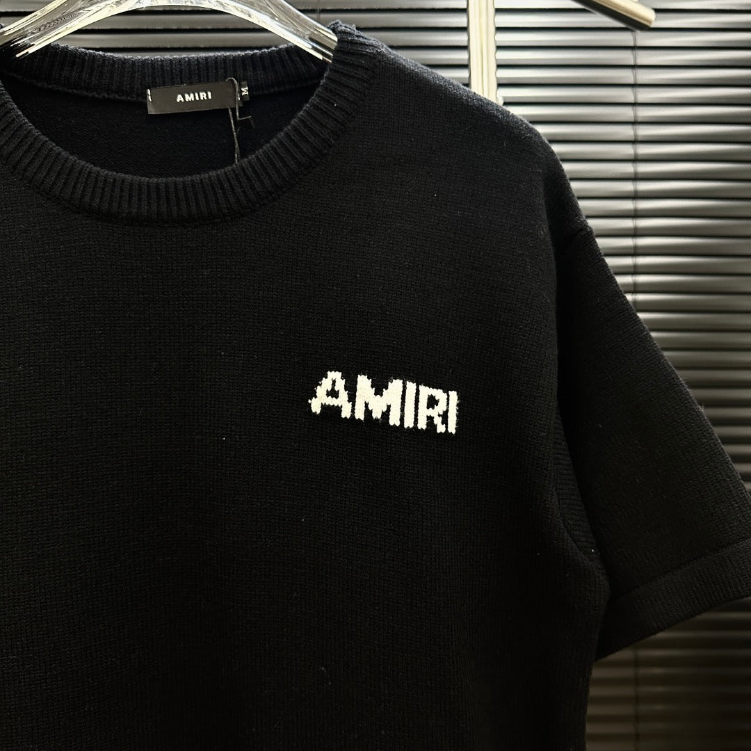 AMIRI Pixel‑Logo Short‑Sleeve Knit T‑Shirt