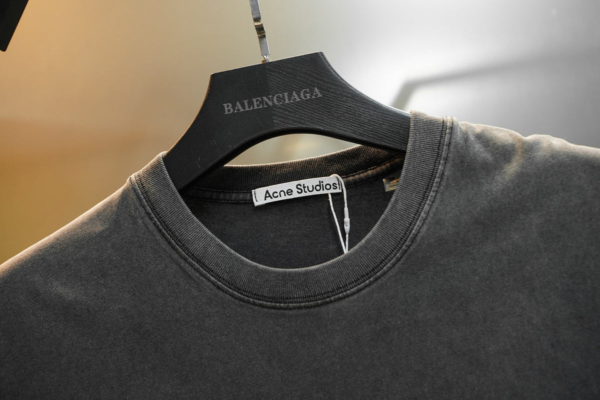 Acne Studios Washed Effect Front Logo Crew‑Neck Short‑Sleeve T‑Shirt
