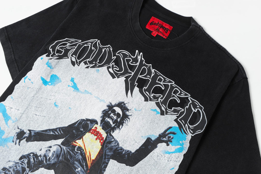 Godspeed Mountain Rock Skeleton Short‑Sleeve T‑Shirt (Black)