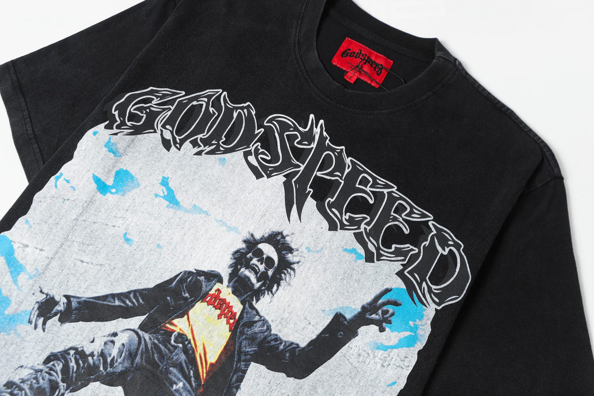 Godspeed Mountain Rock Skeleton Short‑Sleeve T‑Shirt (Black)