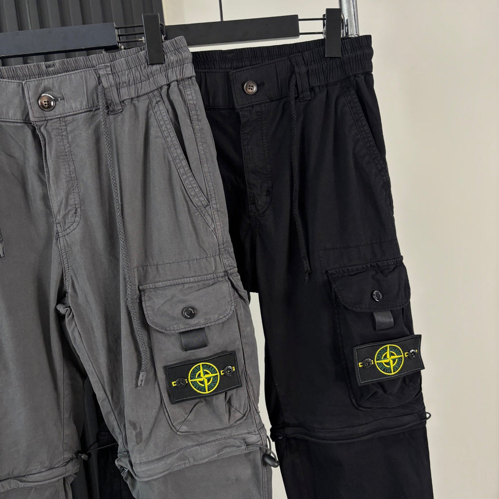 Stone Island 2-in-1 Zip-Off Convertible Cargo Trousers with Compass Badge