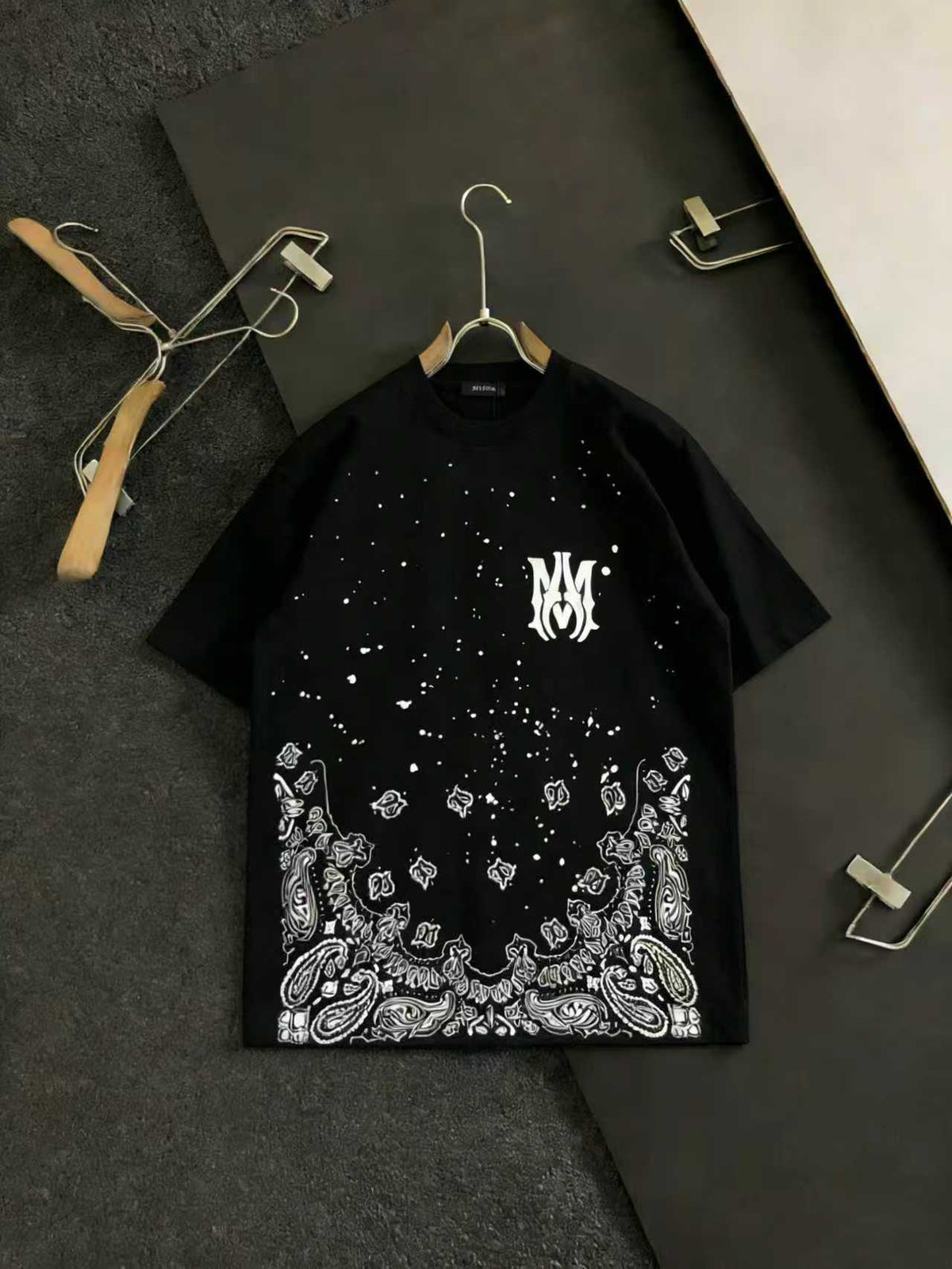 Amiri Bandana Splash Print Crew‑Neck Short‑Sleeve T‑Shirt