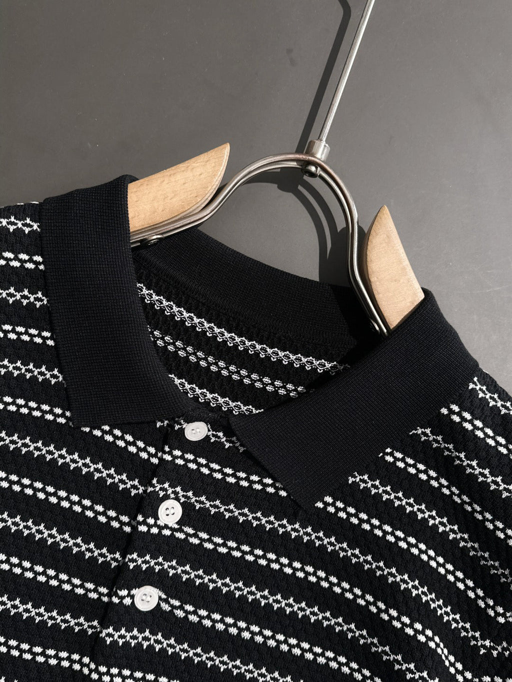 Arc'teryx Jacquard Stripe Knit Polo Shirt with Gold Bird Woven Badge