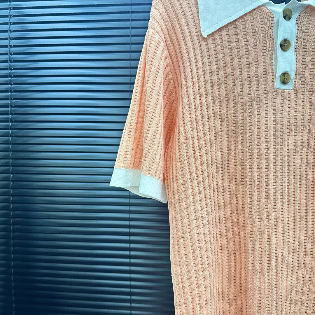 AMIRI Contrast‑Trim Ribbed Knit Short‑Sleeve Polo Shirt