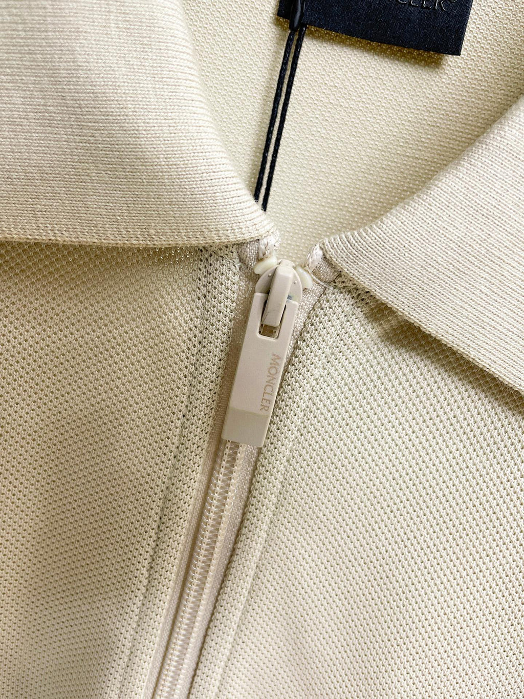 Moncler Zip‑Up Short‑Sleeve Polo Shirt (Cream)