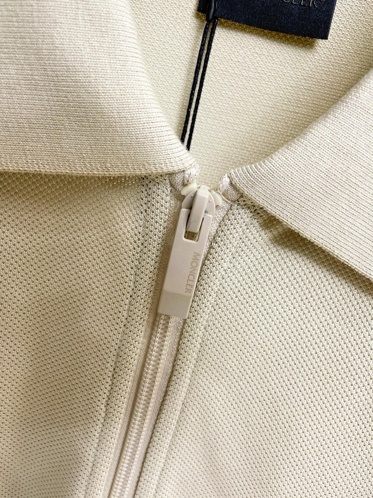 Moncler Zip‑Up Short‑Sleeve Polo Shirt (Cream)