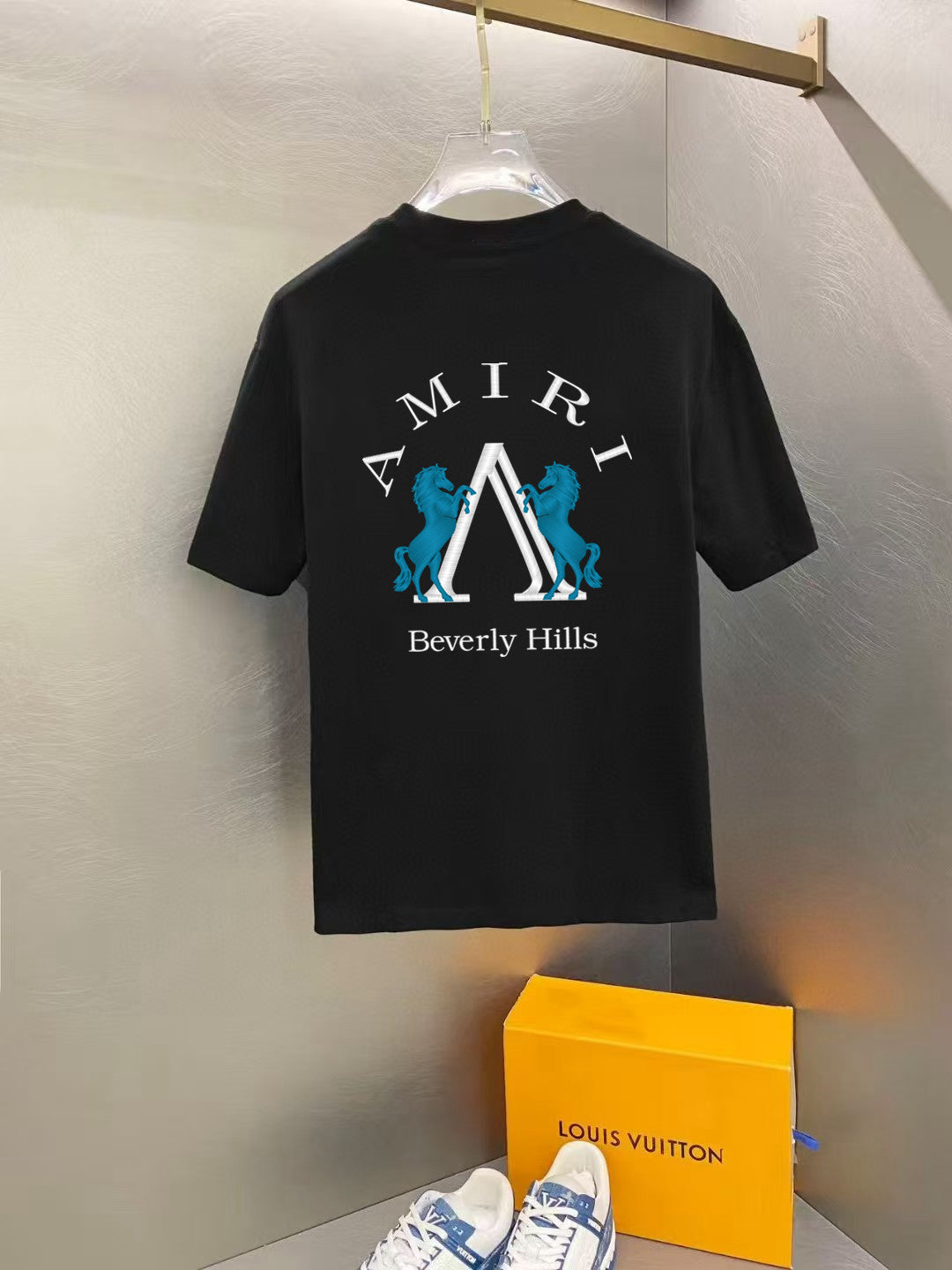 Amiri Beverly Hills Emblem Chest Graphic Crew‑Neck Short‑Sleeve T‑Shirt