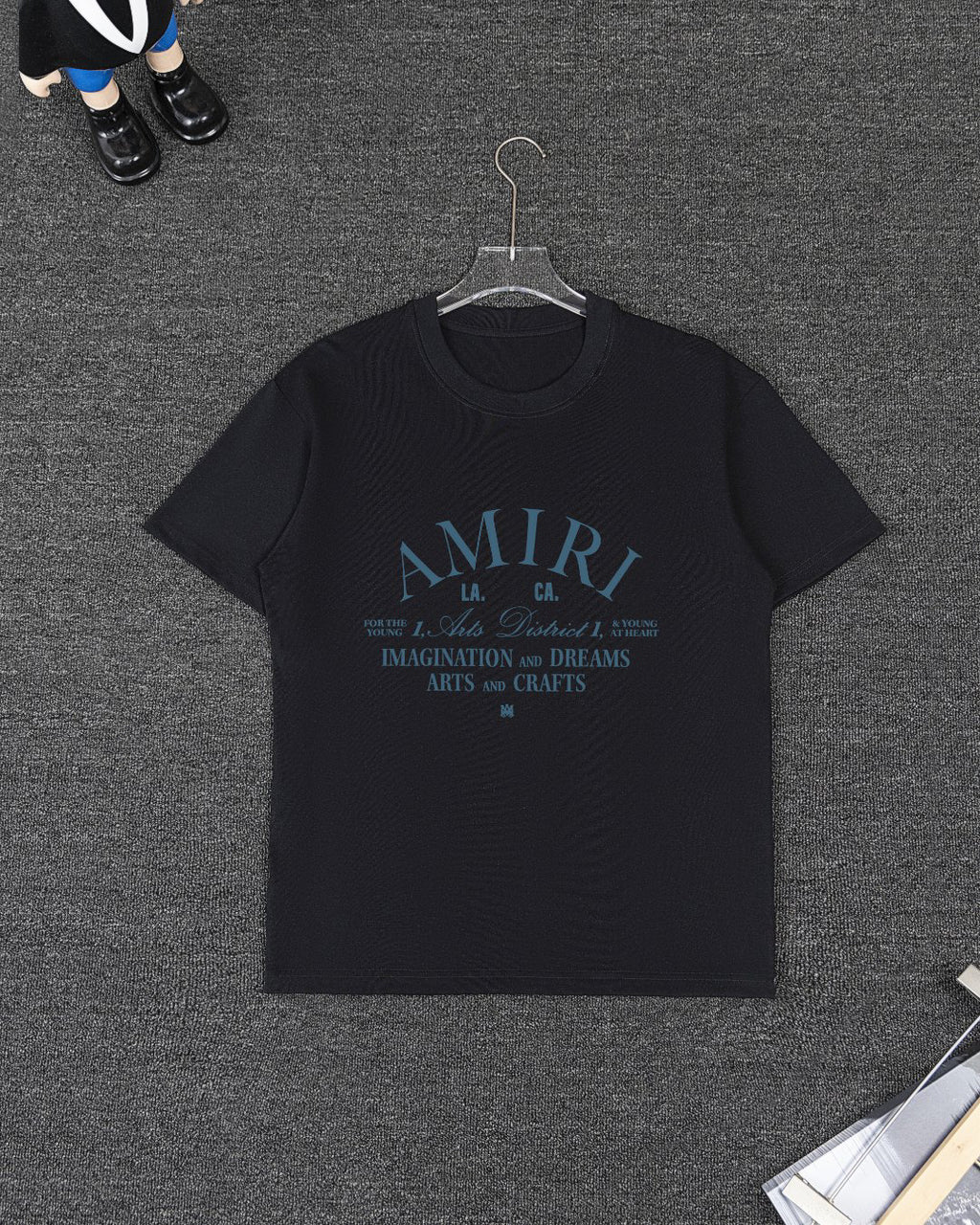 AMIRI LA Arts District Vintage Text Short‑Sleeve Tee & Drawstring Shorts Set