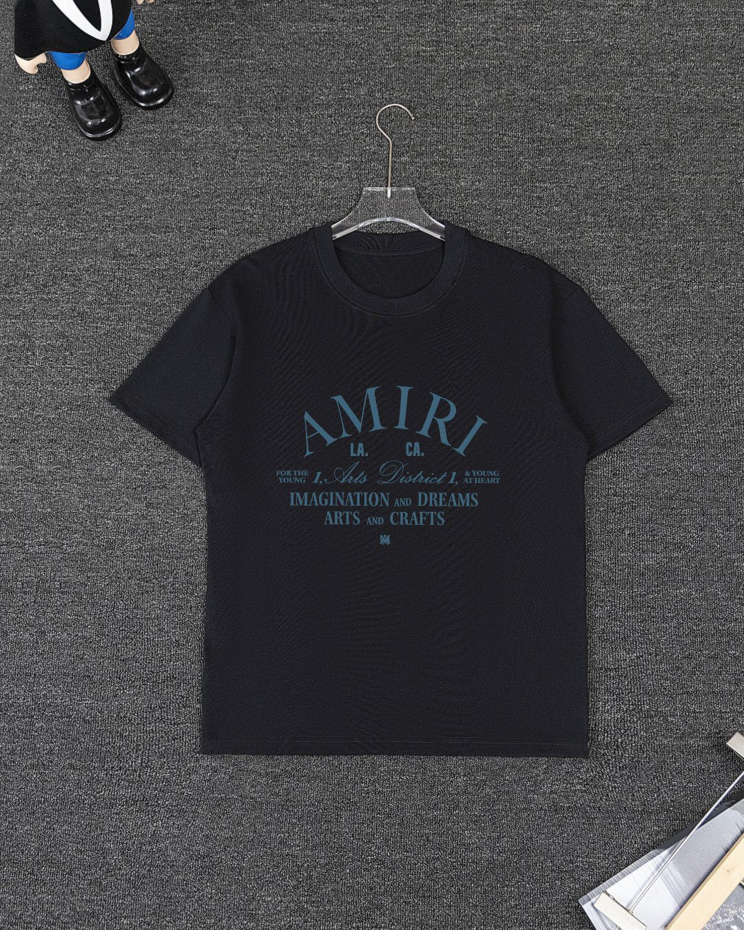 AMIRI LA Arts District Vintage Text Short‑Sleeve Tee & Drawstring Shorts Set