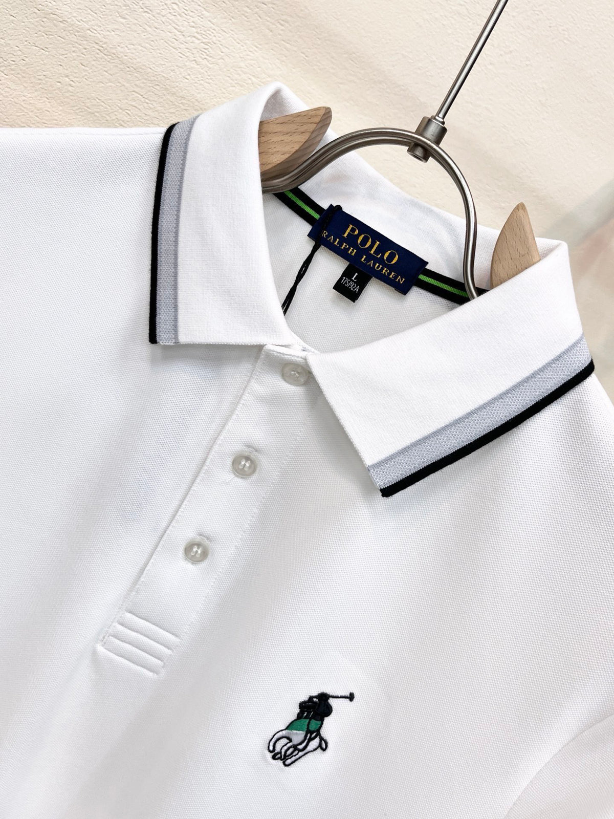 Men's Short‑Sleeve Polo Shirt with Striped Collar & Pony Embroidery