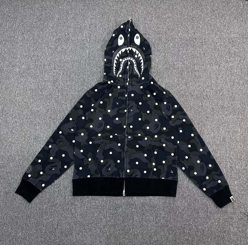 BAPE FW25 Shark Full-Zip Hoodie — Camo Polka Dot