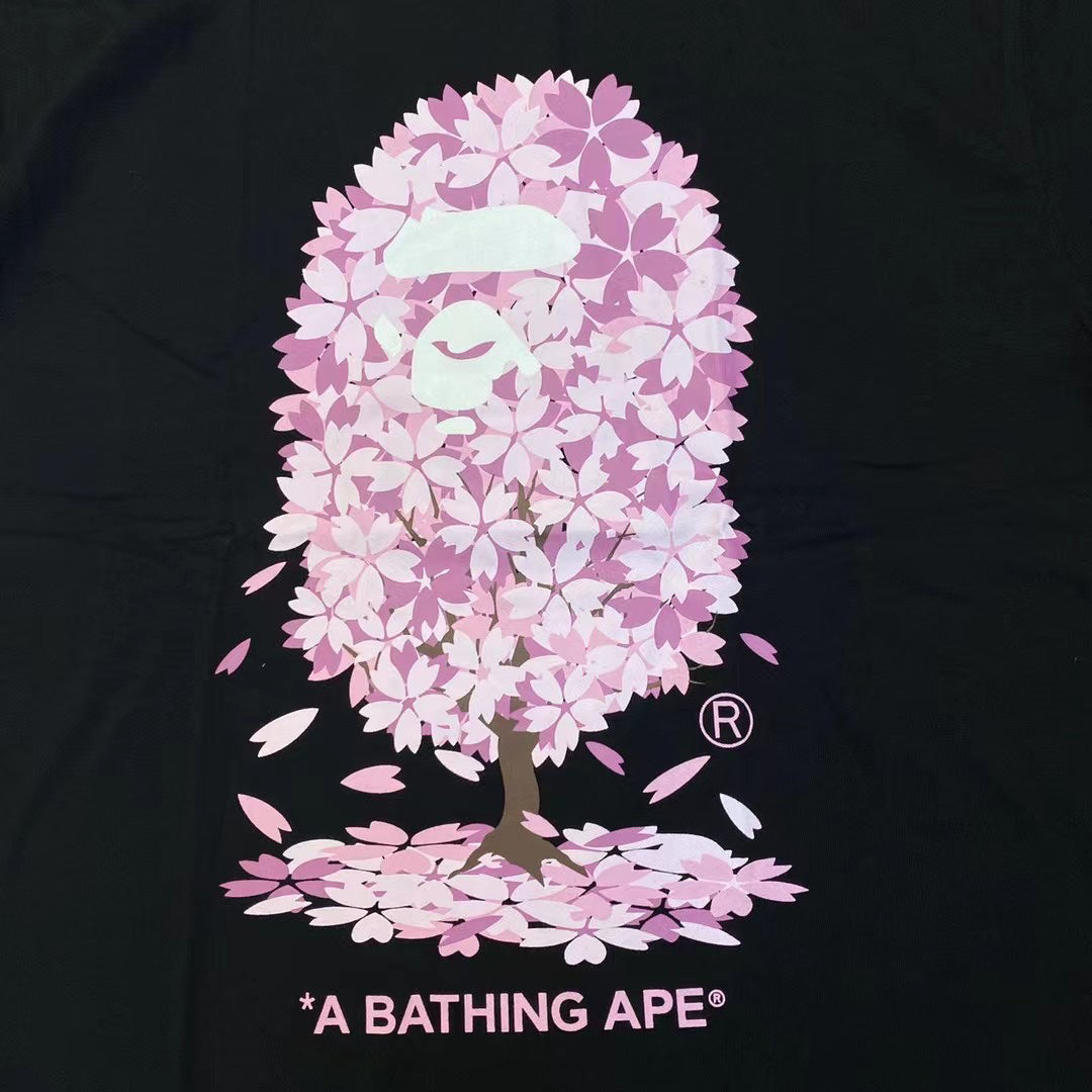 BAPE 2022SS Cherry Blossom Ape Head Oversized Unisex T-Shirt
