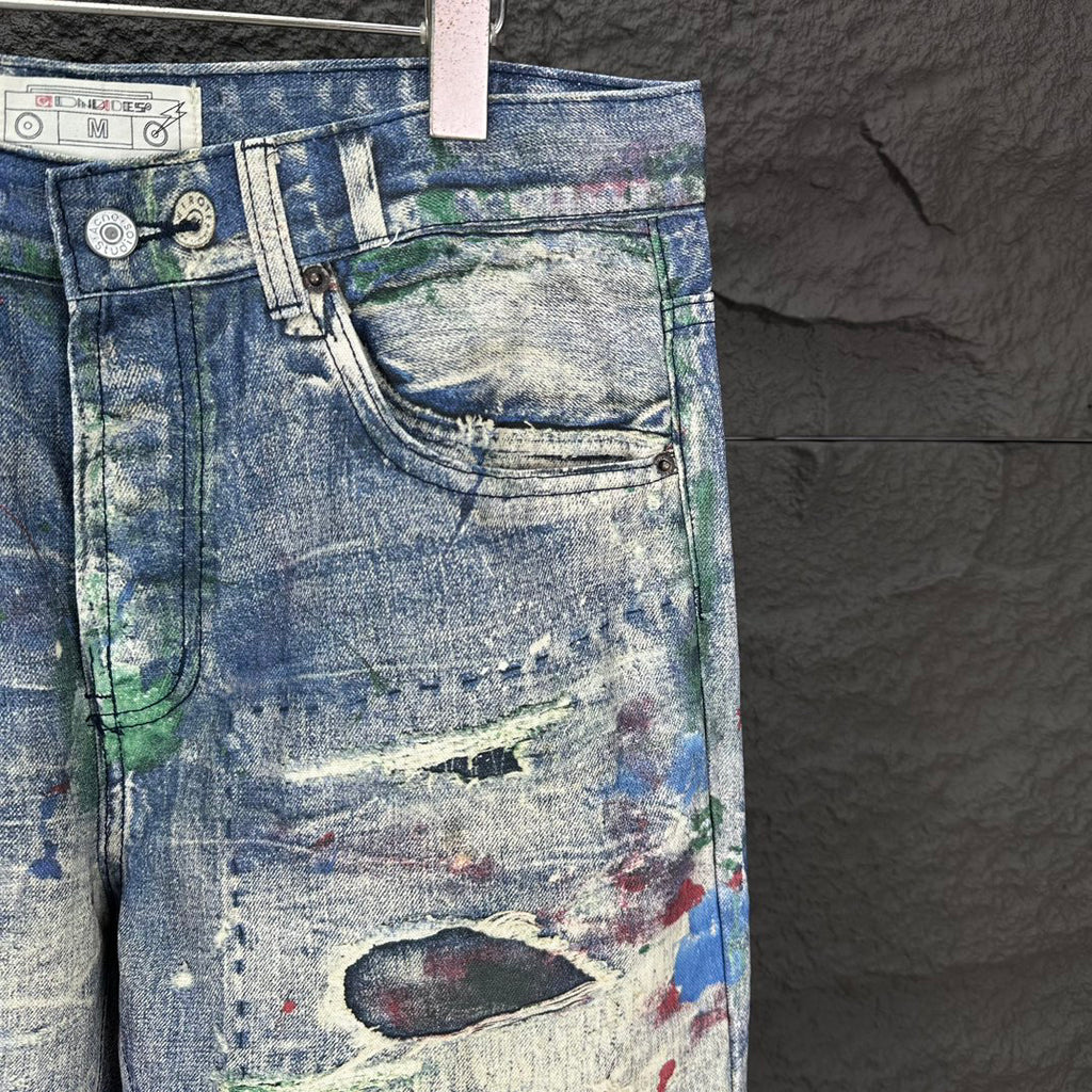 Acne Studios Distressed Paint‑Splatter Patchwork Straight‑Leg Jeans