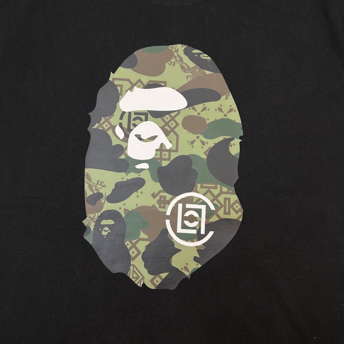 BAPE × CLOT SS25 Camo Monogram Ape Head Oversized Heavyweight Unisex T-Shirt