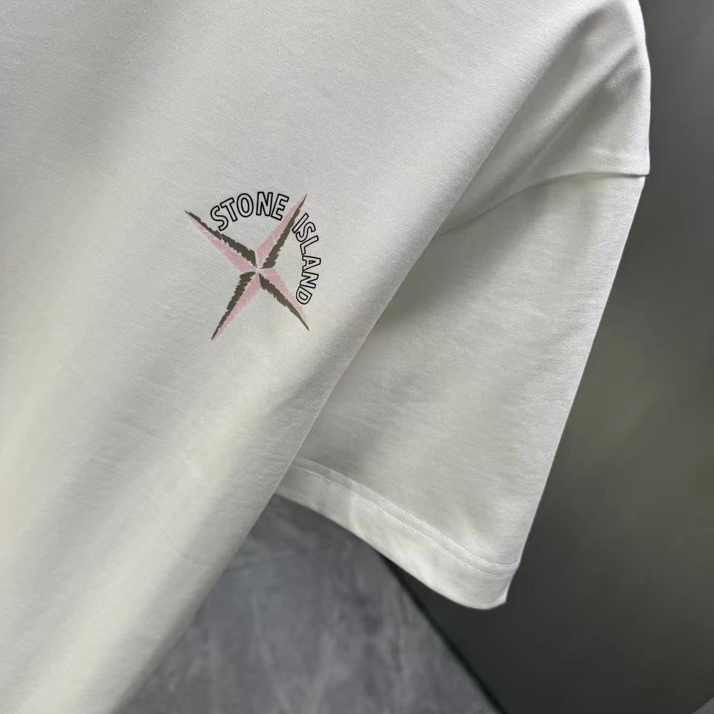 Stone Island Spring–Summer 2026 T-Shirt — Crystalline Prism-Effect Compass Star Print at Right Chest