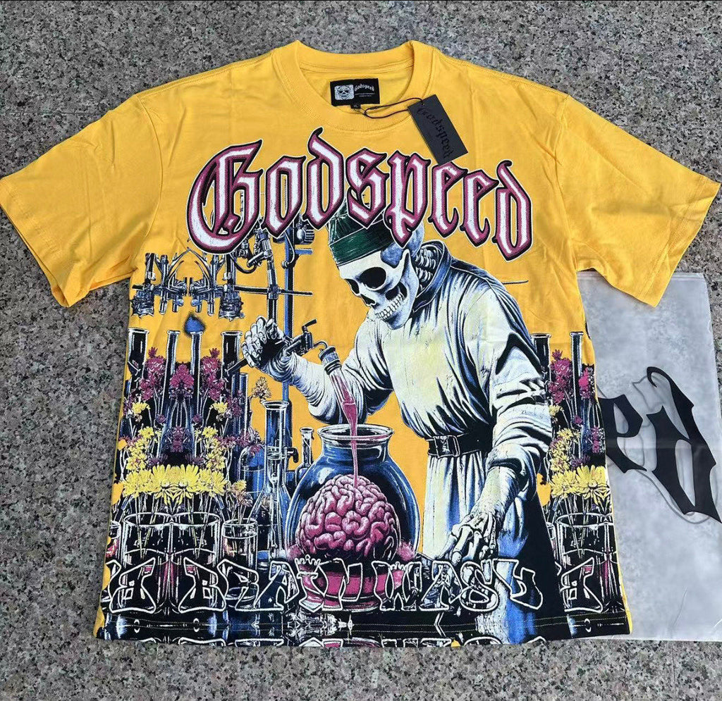 Godspeed Mad Scientist Skeleton Lab Short Sleeve Tee (Bright Yellow)