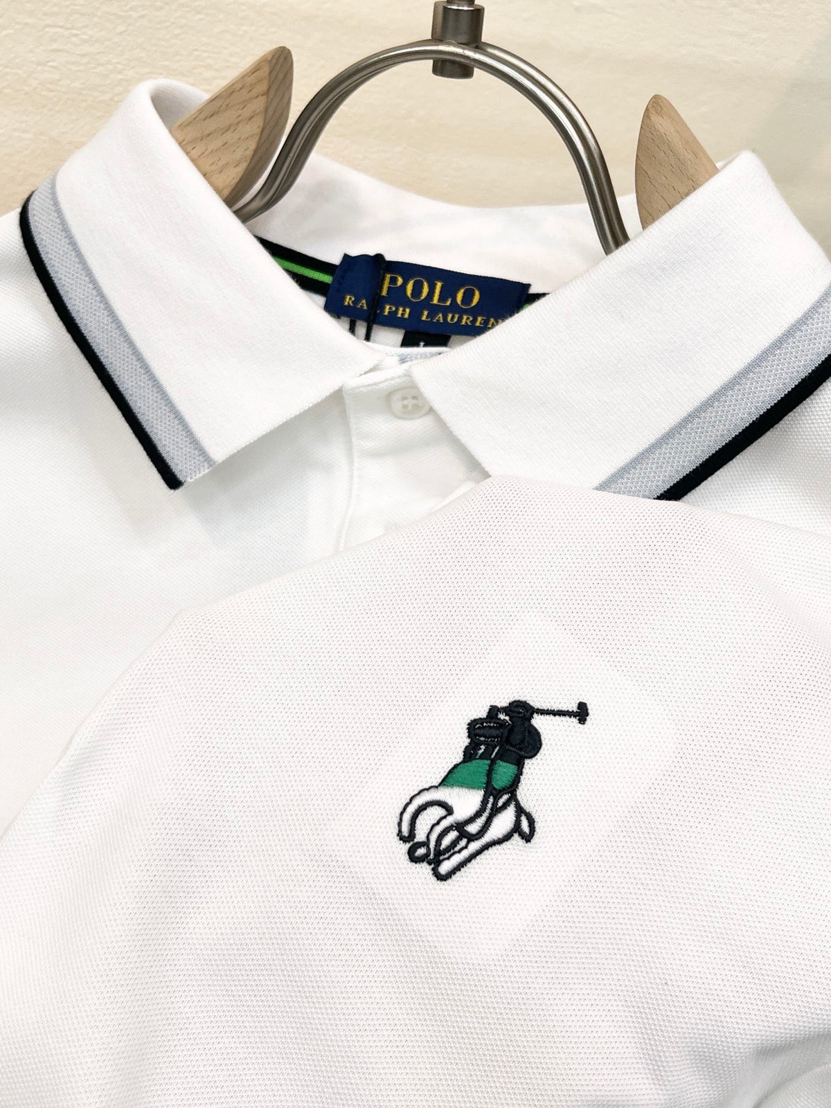 Men's Short‑Sleeve Polo Shirt with Striped Collar & Pony Embroidery