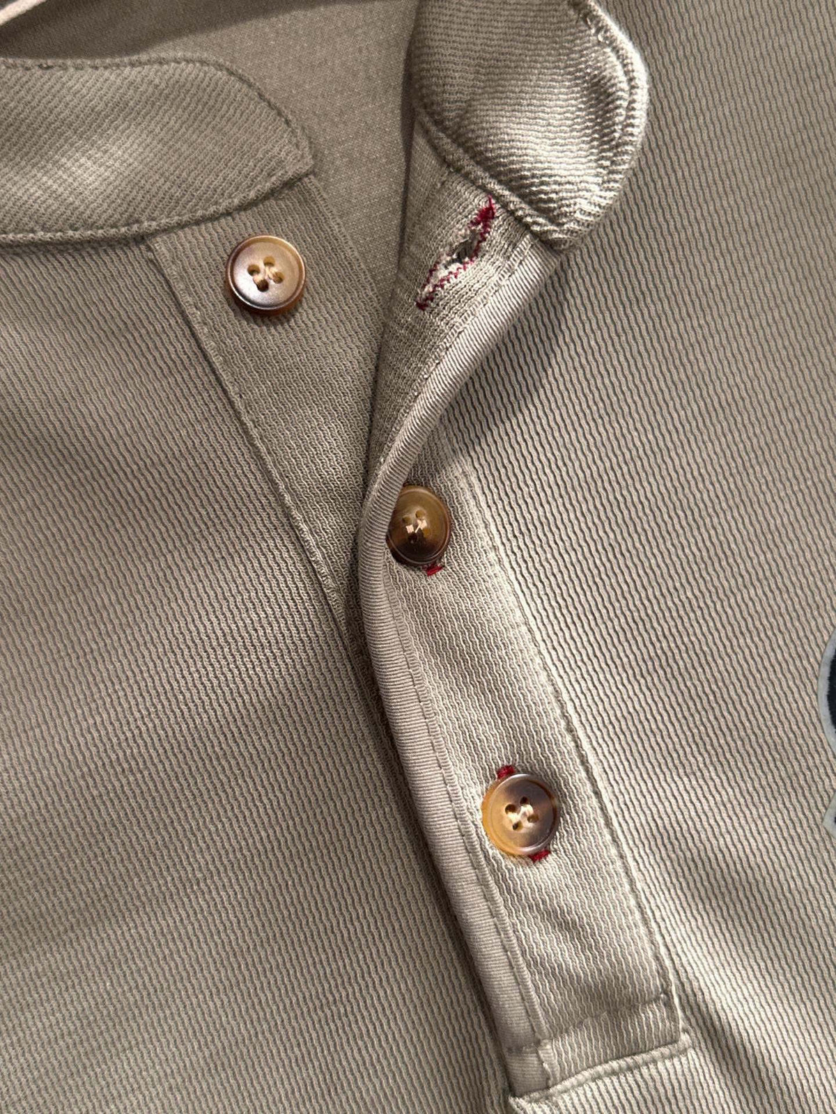 Moncler x Stone Island Structured Twill Henley-Collar Short Sleeve Top with Embroidered Compass Badge