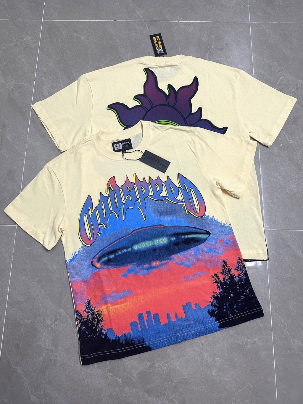 Godspeed UFO Skyline Vintage Short‑Sleeve Tee (Cream)