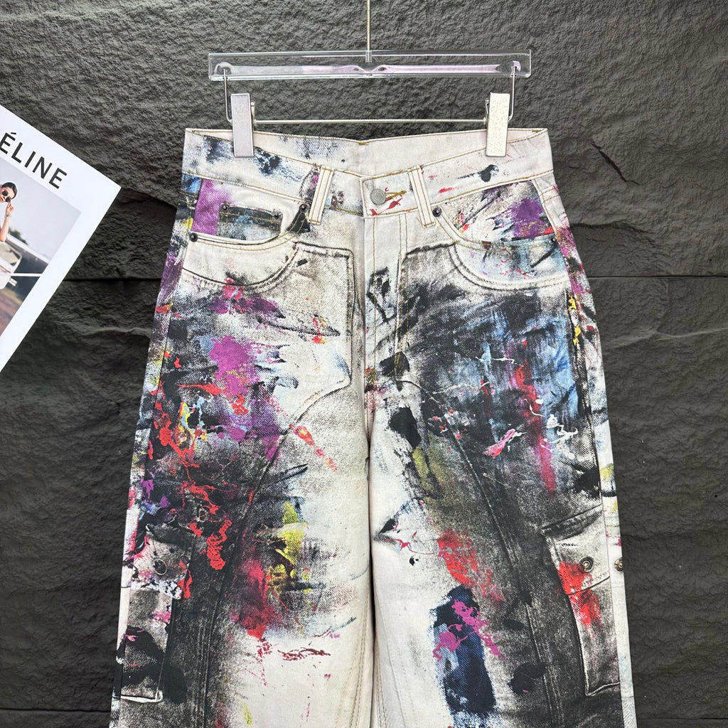 Acne Studios Abstract Paint‑Splatter Cargo Wide‑Leg Jeans