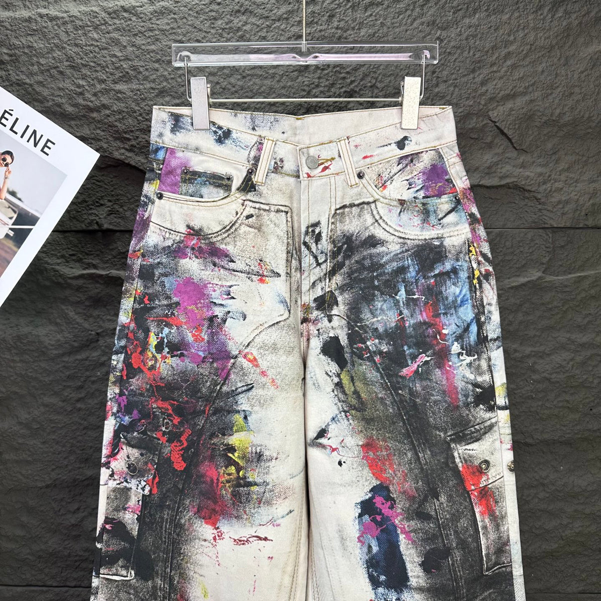 Acne Studios Abstract Paint‑Splatter Cargo Wide‑Leg Jeans
