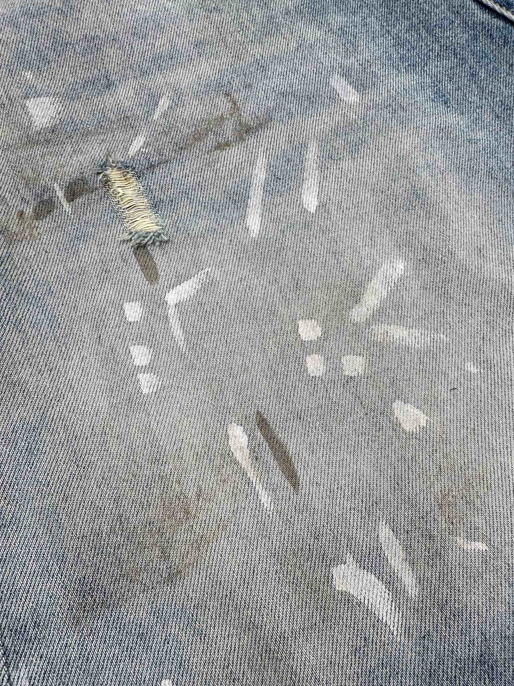 Acne Studios Paint‑Splatters Distressed Wide‑Leg Denim Jort Shorts