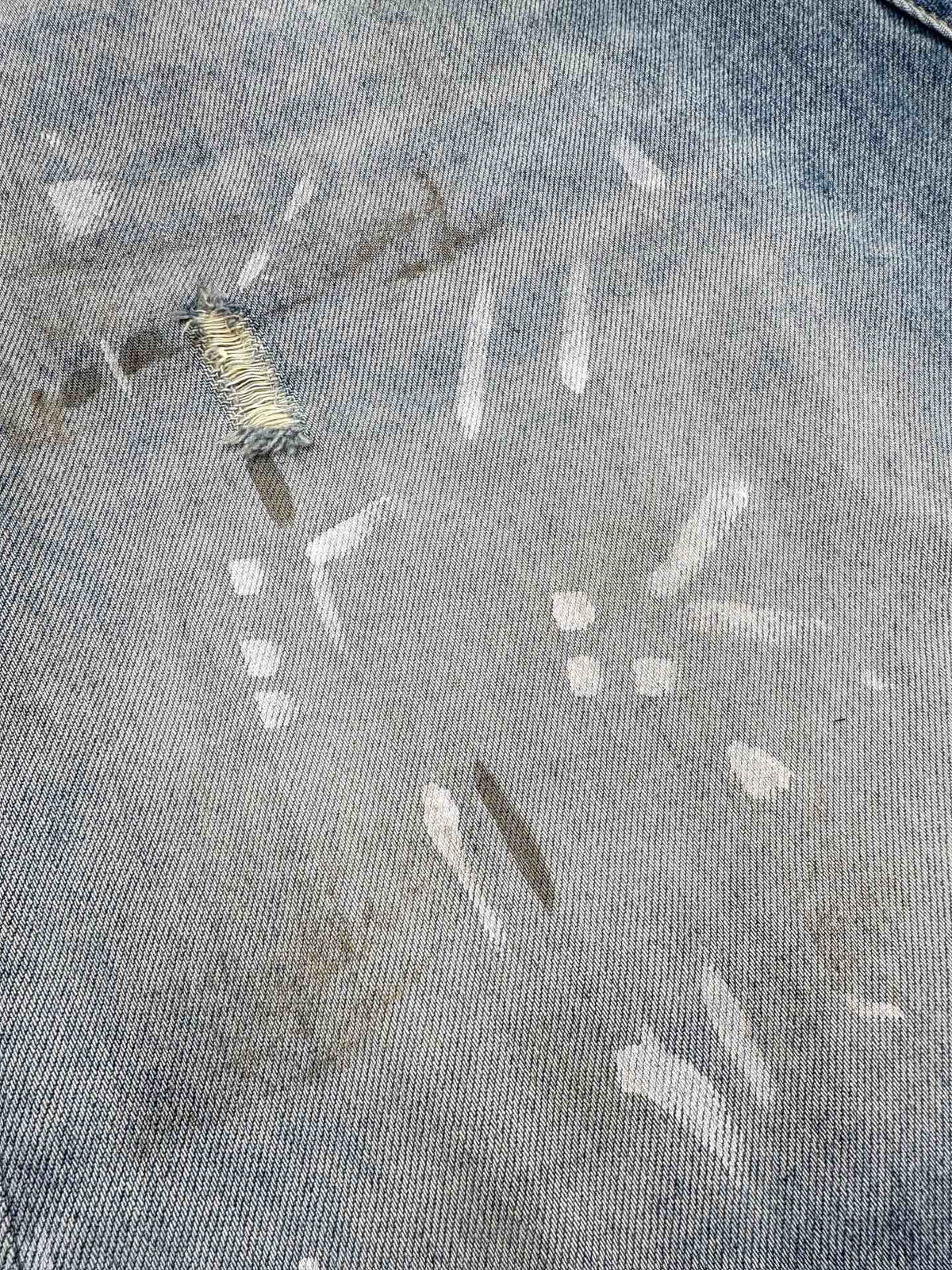 Acne Studios Paint‑Splatters Distressed Wide‑Leg Denim Jort Shorts