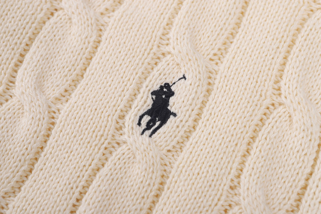 Polo Ralph Lauren Men’s Cable‑Knit Short‑Sleeve Polo Sweater With Navy Pony Embroidery