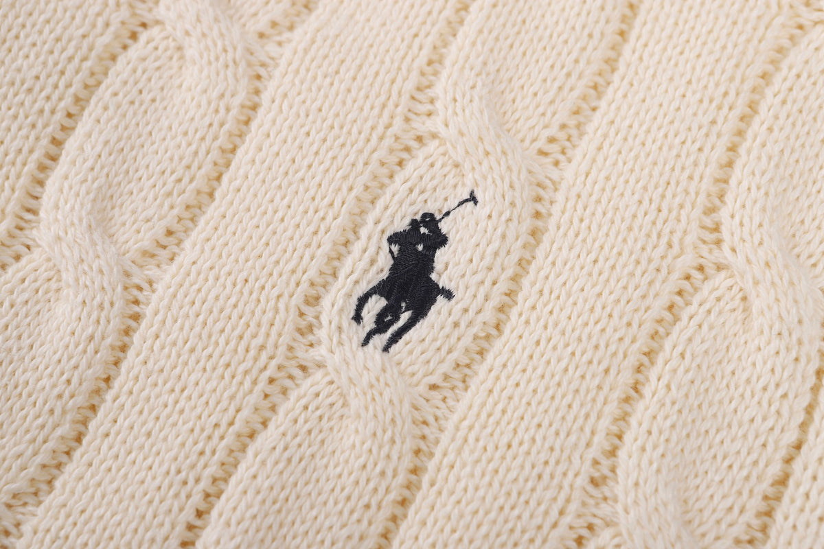 Polo Ralph Lauren Men’s Cable‑Knit Short‑Sleeve Polo Sweater With Navy Pony Embroidery